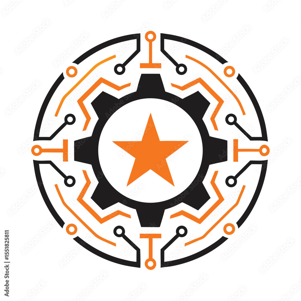 Aufkleber tech gear star circuit vector logo for ai and robotics.