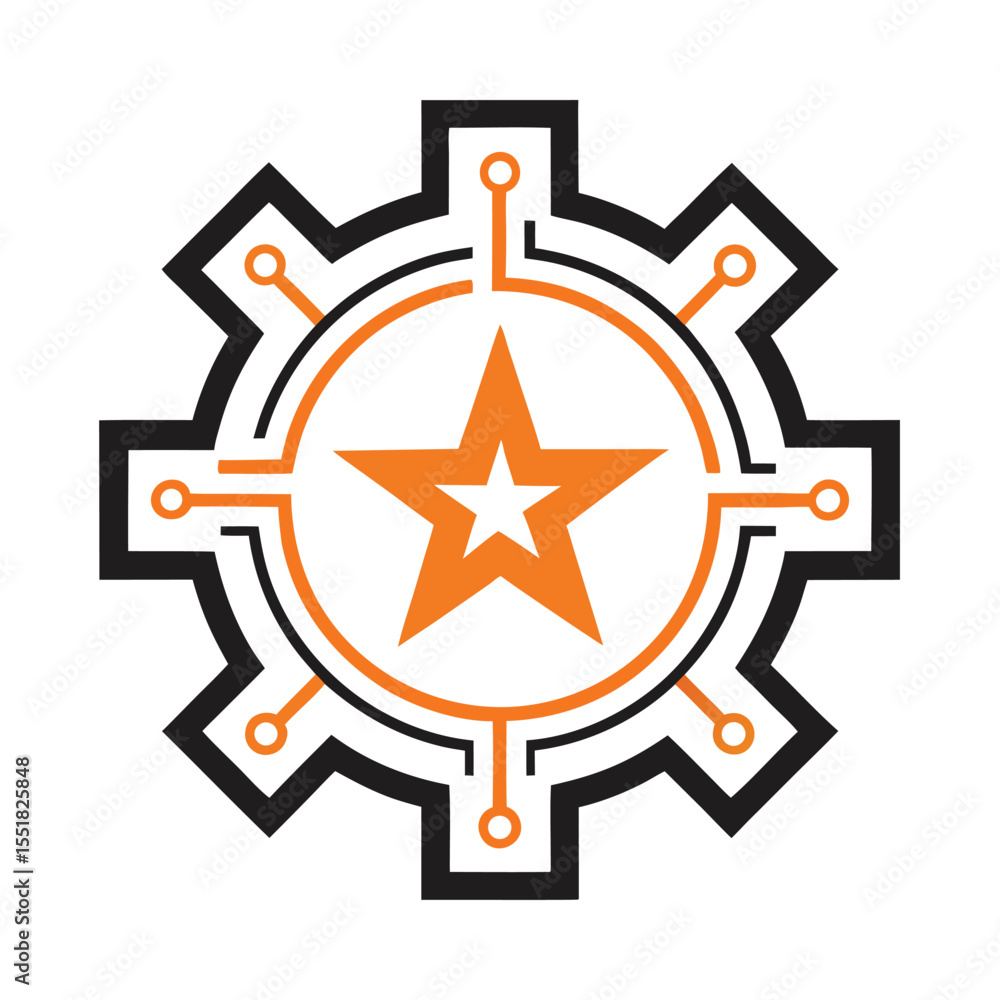 Poster tech gear star circuit vector logo for ai and robotics.