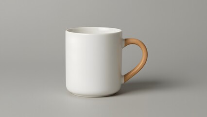 Obraz premium Ceramic Mug with Wooden Handle: A minimalist ceramic mug with a sleek design, featuring a wooden handle for a touch of natural elegance.