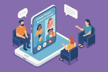 Young adults in virtual parent support group meeting on smartphone