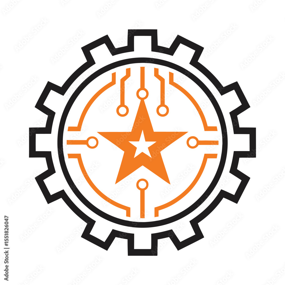 Poster tech gear star circuit vector logo for ai and robotics.