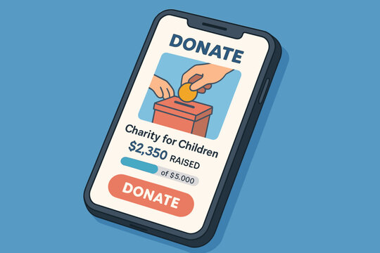Mobile donation app interface for children's charity fundraising