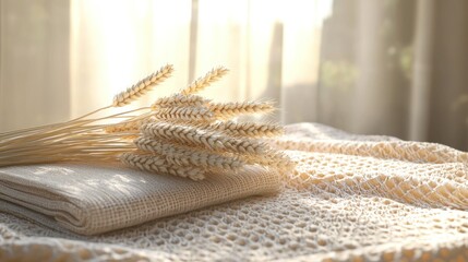 3D render of wheat bundle and tablecloth