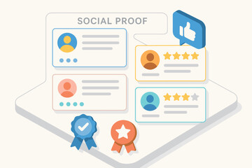 Social proof concept with reviews and ratings in flat design style