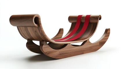 3D render of wooden sled with ribbons