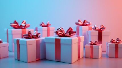 3D render of wrapped presents and bows
