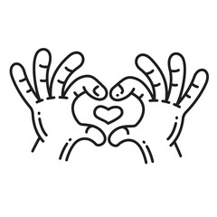 Two hands forming a heart shape with a small heart in the center a simple line art illustration symbolizing love and connection perfect for friendship day or expressions of affection