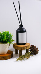 perfume bottle mockup with plain white label on concreate surface