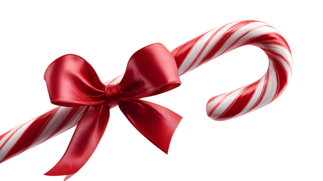 Red candy cane with a ribbon isolated on a white background