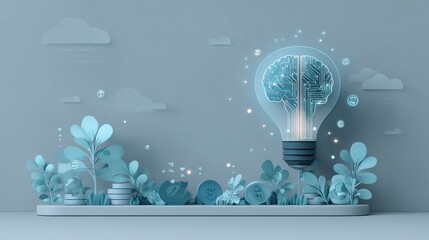 Coins feature a light bulb and a plant, which represent green energy and sustainable investments