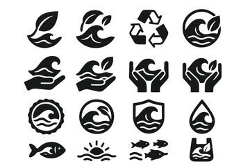 Eco-friendly symbols: nature, recycling, water conservation icons collection