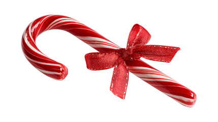  Red candy cane with a ribbon isolated on a white background