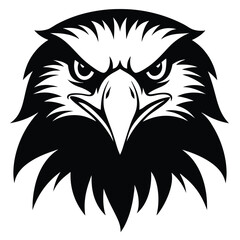 A striking monochrome eagle head design with intense gaze art silhouette