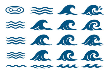 Fototapeta premium Ocean wave icons set on blue background