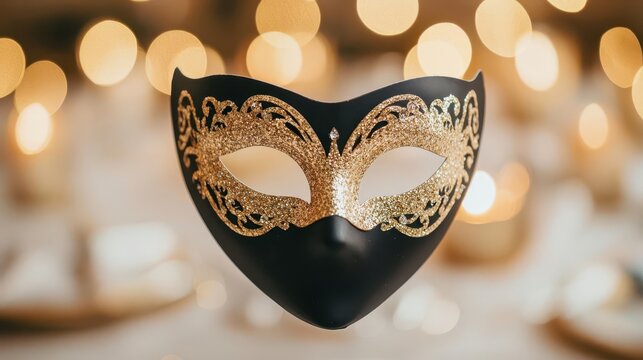 Masquerade ball wedding dance with elegant Venetian masks, candlelit tables, and dramatic ballroom elegance - Powered by Adobe