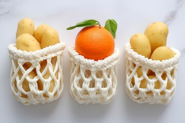 Reusing bags when purchasing vegetables and fruits demonstrates eco care, conscious consumption, and care for nature