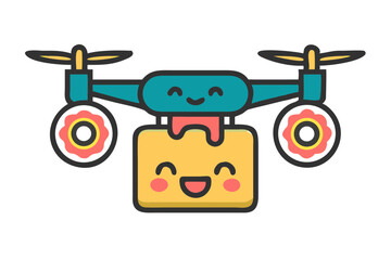 funny drone lifting parcel cartoon