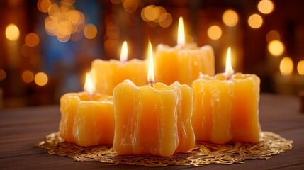In this macro image, the process of threading a candle wick through a wax mold is captured up close, with small tools and different scent oils scattered around, and a collection of freshly