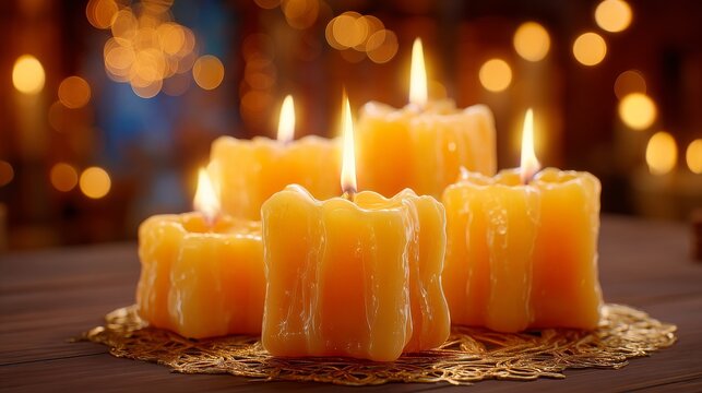 In this macro image, the process of threading a candle wick through a wax mold is captured up close, with small tools and different scent oils scattered around, and a collection of freshly