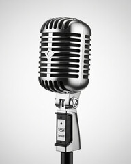 Fototapeta premium A classic chrome retro microphone on a black background, perfect for vintage music and sound