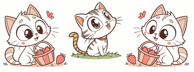 Set of cute cat with different emotions. illustration vector