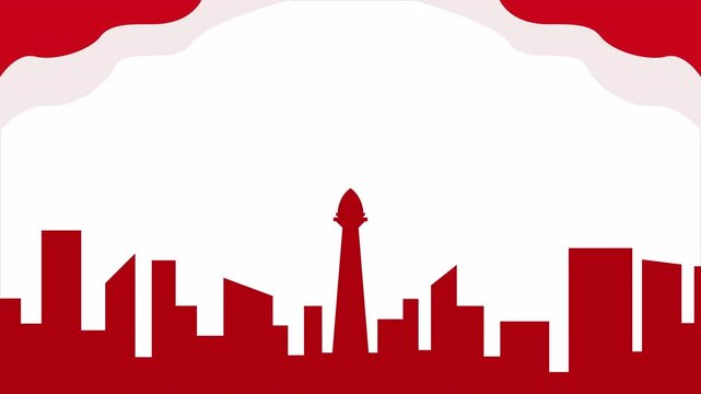 A red skyline of Jakarta with Monas symbolizing Indonesian national pride. 4k Animation