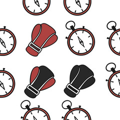 Vector boxing glove and stopwatch icons, fitness competition theme in red and black