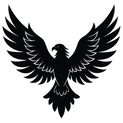 Fototapeta premium A black and white graphic of an eagle with wings spread wide silhouette