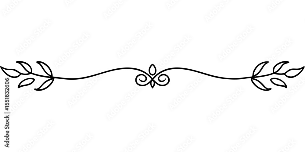 Poster thin botanical divider with tapered lines and minimalist design for text, cards and typography, isol
