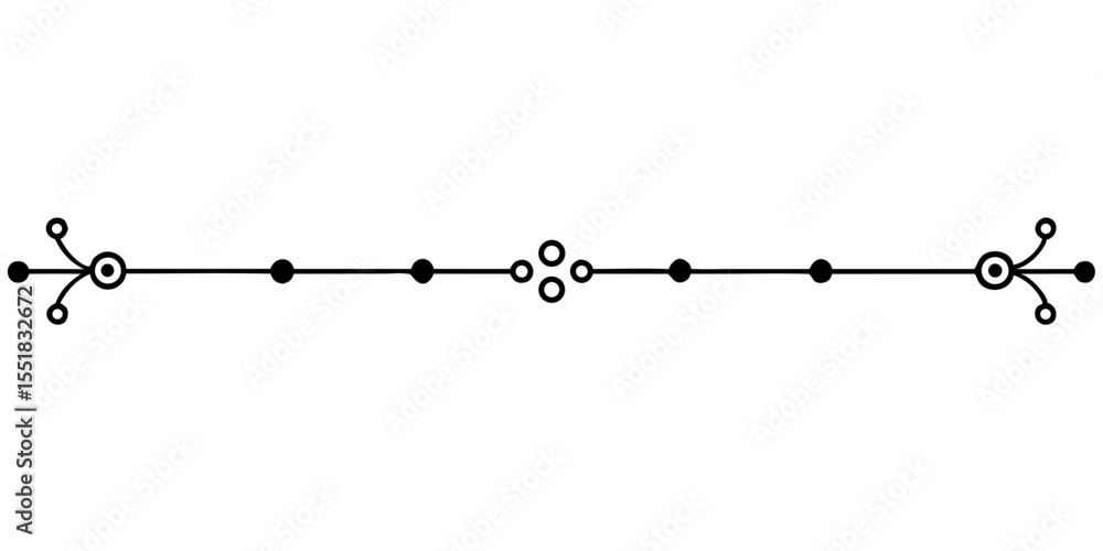 Poster thin horizontal divider with decorative ends for text, cards and typography, isolated vector image o