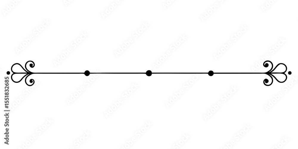 Poster decorative stylish and minimalist divider line with ornamental ends for text, cards and typography, 
