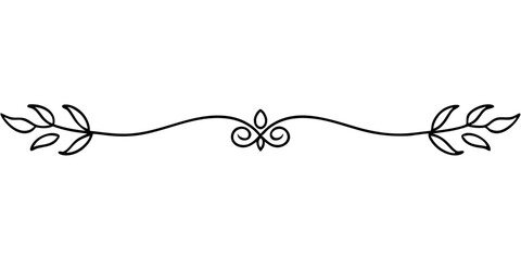 Thin botanical divider with tapered lines and minimalist design for text, cards and typography, isolated vector image on a transparent background
 