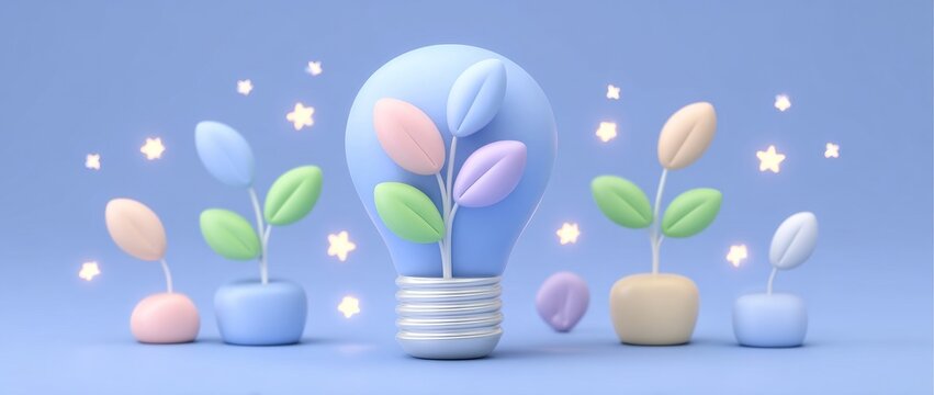 The concept of green energy is represented by a light bulb containing a tree with leaves