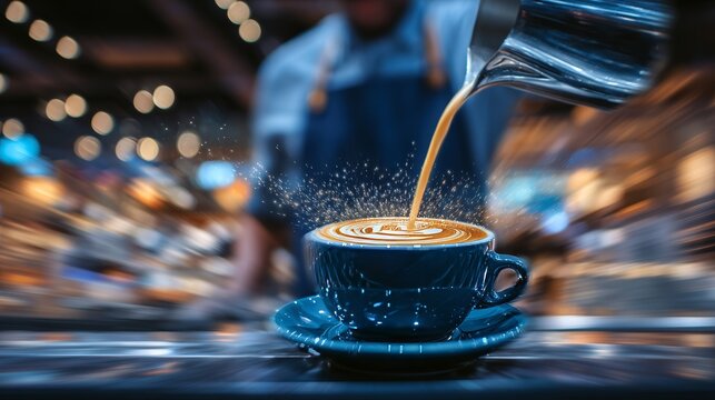 Transparent background image of a skilled barista pouring latte art in a cup designed for coffee shop branding and advertising needs