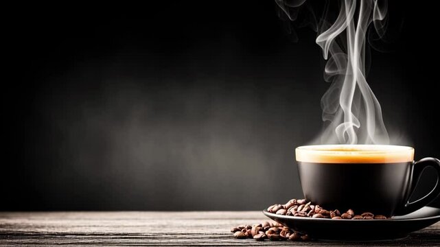 Aromatic Cup of Coffee: A rich, dark-colored ceramic coffee cup, filled to the brim with fresh, steaming black coffee.