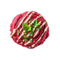 Obraz premium Beetroot Hummus with Tahini Drizzle and Parsley Garnish - Top View