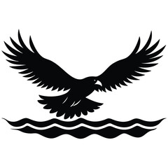 Obraz premium Silhouette of an eagle flying over water with spread wings wide