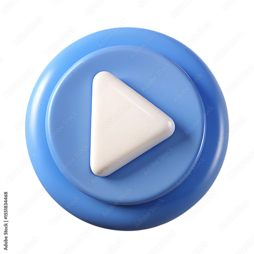 Poster modern 3d rendered blue play button icon with white triangle symbol isolated on transparent backgrou