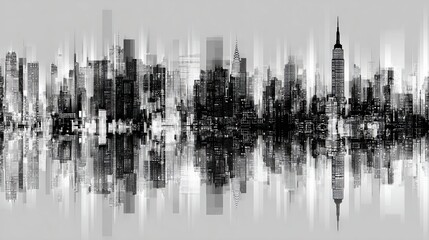Obraz premium In a classic urban setting, the city skyline features a silhouette of iconic tall buildings that stand out against a bright cloudless sky