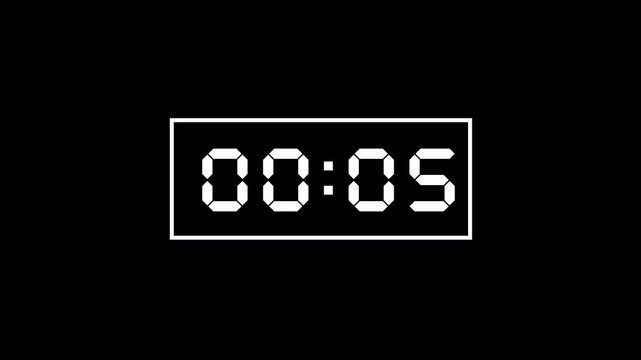 4k video minimalist countup white text 0 second to 60 seconds or 1 minute on black background and white rectangle.