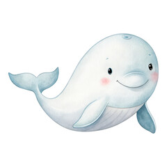 Cute Illustration of a Joyful Cartoon Beluga Whale Swimming in Ocean Water