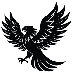 Fototapeta premium Stylized black eagle with wings spread in flight illustration silhouette