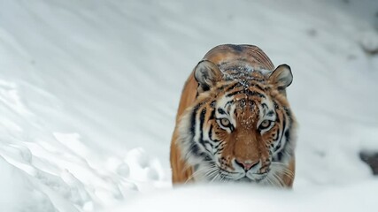 Majestic tiger in a snowy landscape.