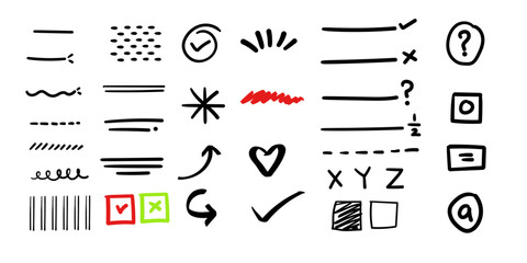 pen mark set png collection.Hand Drawn set,right and wrong,pen effect line collection set,underline png set,pen effect collection,dot dot lines,line elements. 