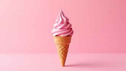 Sweet frozen chocolate ice cream in a waffle cone, isolated on white