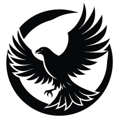 Obraz premium A stylized black eagle with wings spread inside a circle shape silhouette