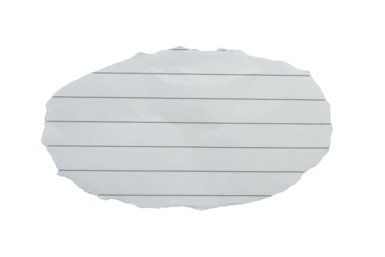 notebook paper with torn edges stuck on transparent background.