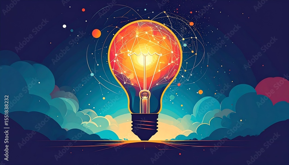 Aufkleber bright lightbulb idea with connecting dots.