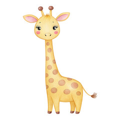 Naklejka premium Cute Cartoon Giraffe Character with Big Eyes and Playful Expression for Illustration