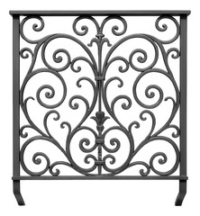 Iron window grilles for an apartment balcony, doubling as a security feature and a decorative element with intricate scrollwork.